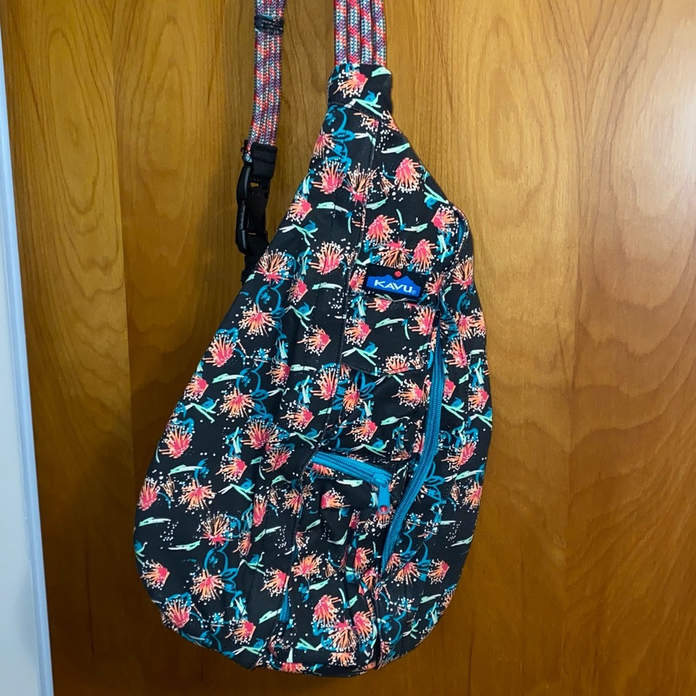 KAVU Sling Backpack - Black and Coral Floral